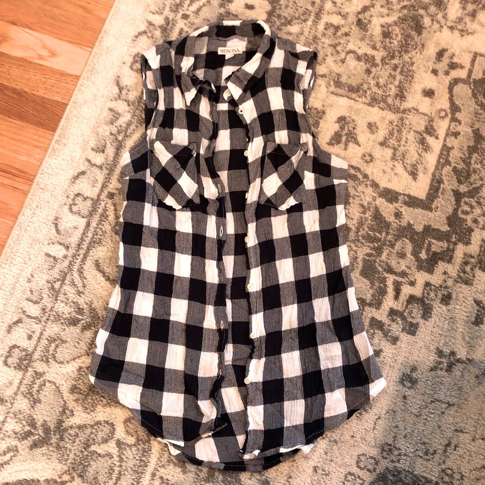 Gingham button down sleeveless top